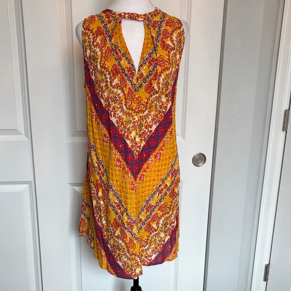 Umgee Yellow and Red Patterned Midi Dress